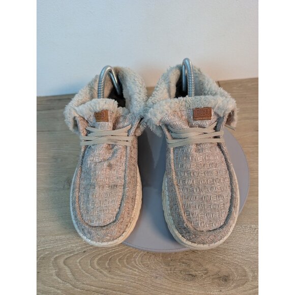 Hey Dude Wendy Fold Stitch Cozy Furry Boot Shoes Tan Beige Women's Size 8 - Picture 3 of 10